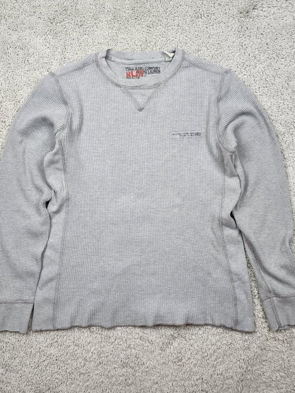 Polo Ralph Lauren Small S Varsity RL 67 Thermal Shirt Vintage VTG Y2K USA Grey